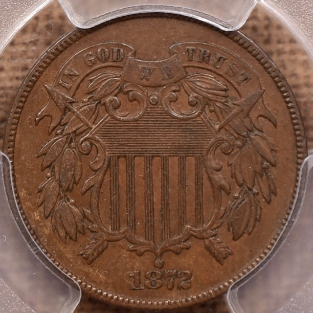 1872 2C Two Cent Piece PCGS XF45BN (CAC)