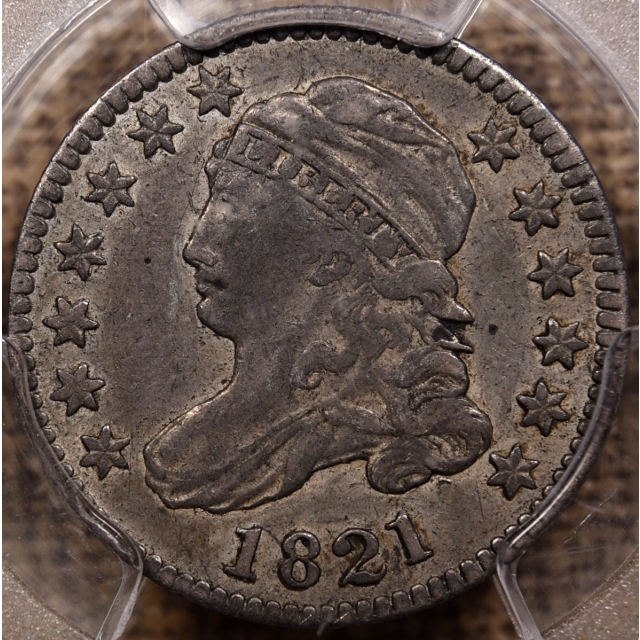 1821 JR-6 Large Date Capped Bust Dime PCGS VF25 CAC, ex. Bill Bugert