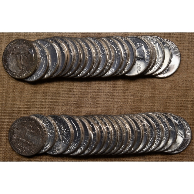 1962-D Choice BU Washington Quarter roll, Original End Toned Coins