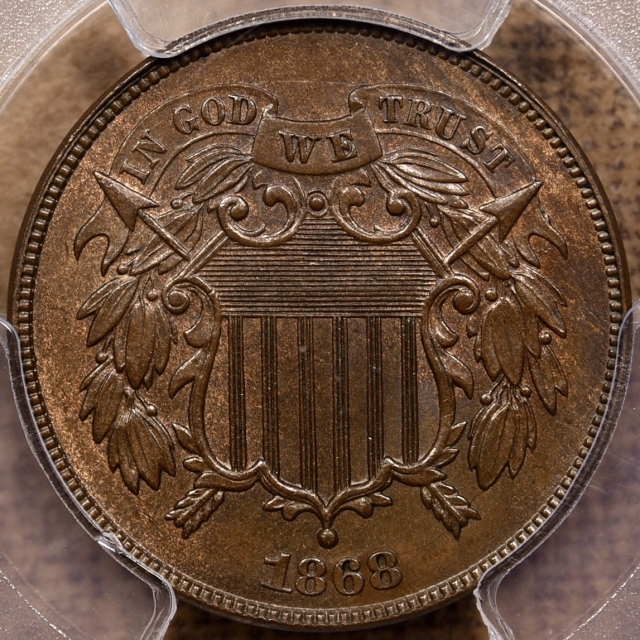 1868 Two Cent Piece PCGS MS64 BN CAC