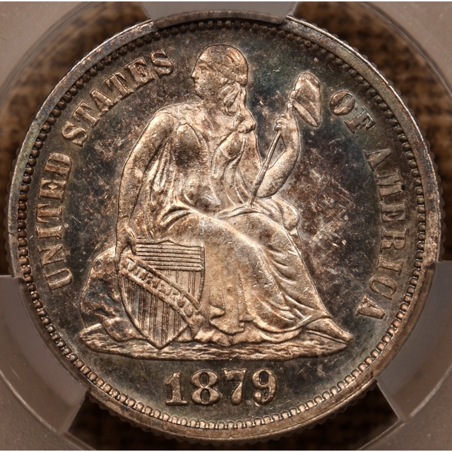 1879 Liberty Seated Dime CACG MS64, Stunning color