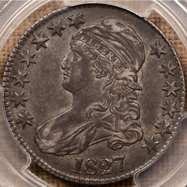1827 O.141 Square Base 2 Capped Bust Half Dollar PCGS XF45 CAC, ex. Brunner
