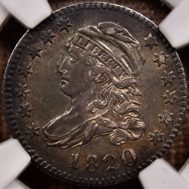 1820 Large 0 JR-8 Capped Bust Dime NGC AU58, amazing eye appeal!