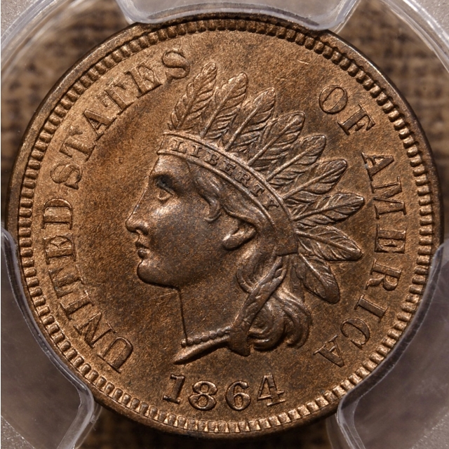 1864 L On Ribbon Indian Cent PCGS MS64 RB CAC
