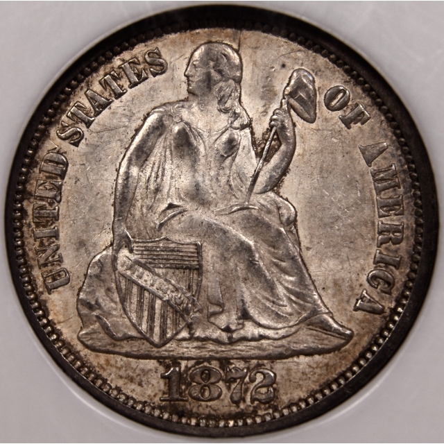 1872 F-114 Seated Liberty Dime NGC MS63 CAC