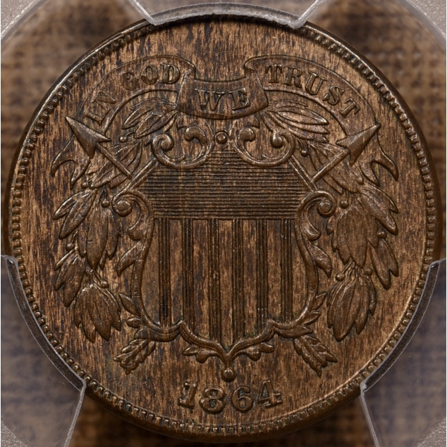 1864 Large Motto Two Cent Piece PCGS AU58