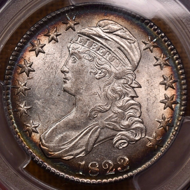 1823 50C Patched 3 Overton 101a Capped Bust Half Dollar PCGS MS62 (CAC), album color!