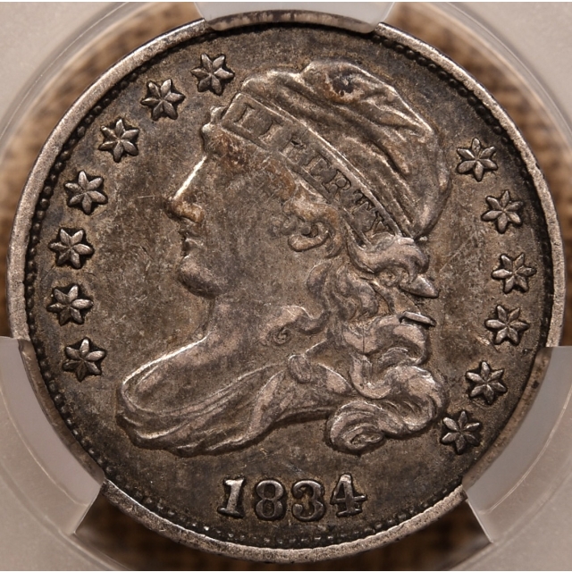 1834 JR-7 Small 4 Capped Bust Dime CACG VF30