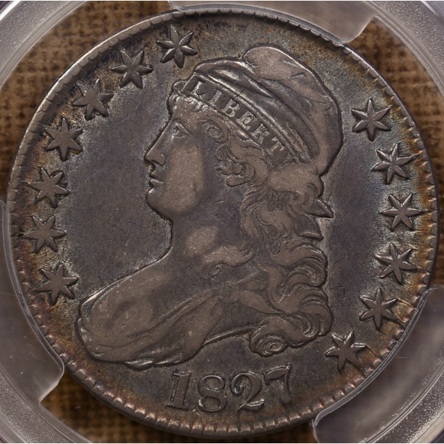 1827 O.146 Curl Base 2 Capped Bust Half Dollar PCGS XF40, Album color!