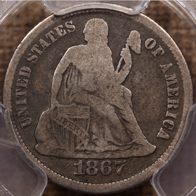 1867 F-102 Business Strike Liberty Seated Dime PCGS F12 CAC