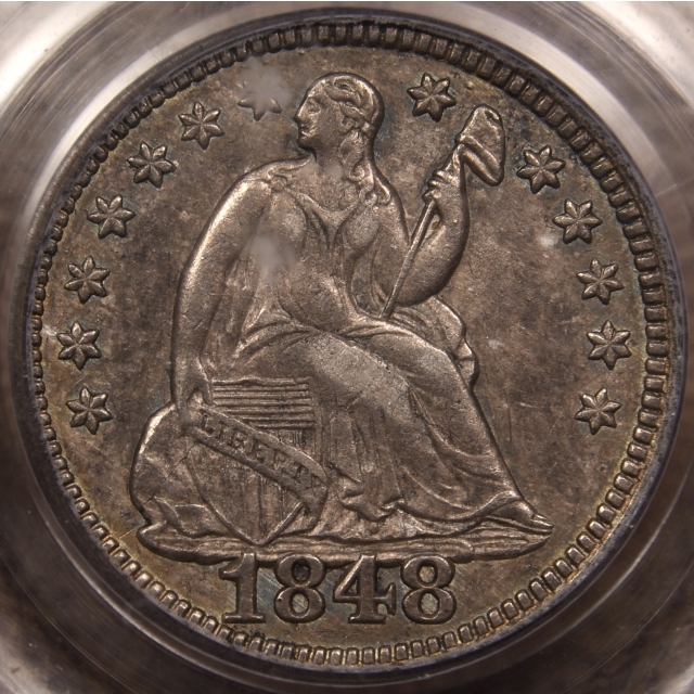 1848 V.1 Large Date Liberty Seated Half Dime PCGS AU50 CAC