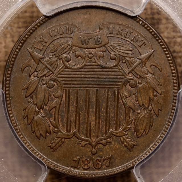 1867 Two Cent Piece PCGS MS63 BN