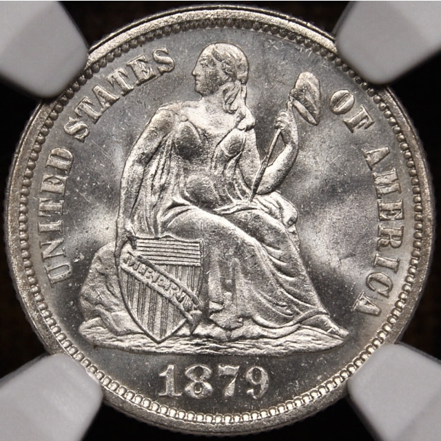 1879 Liberty Seated Dime NGC MS66 CAC, F-104a Repunched date