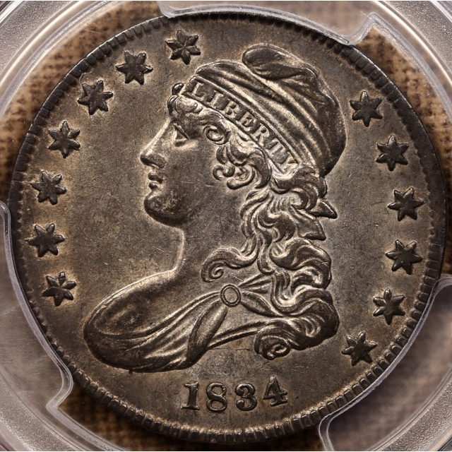 1834 O.114 Small Date, Small Letters Capped Bust Half Dollar PCGS AU50