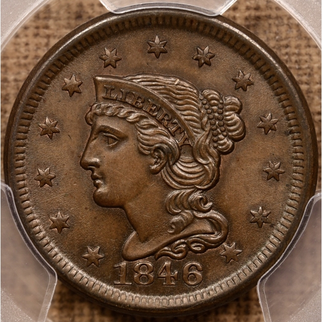 1846 N.6 Small Date Braided Hair Cent PCGS MS64 BN CAC