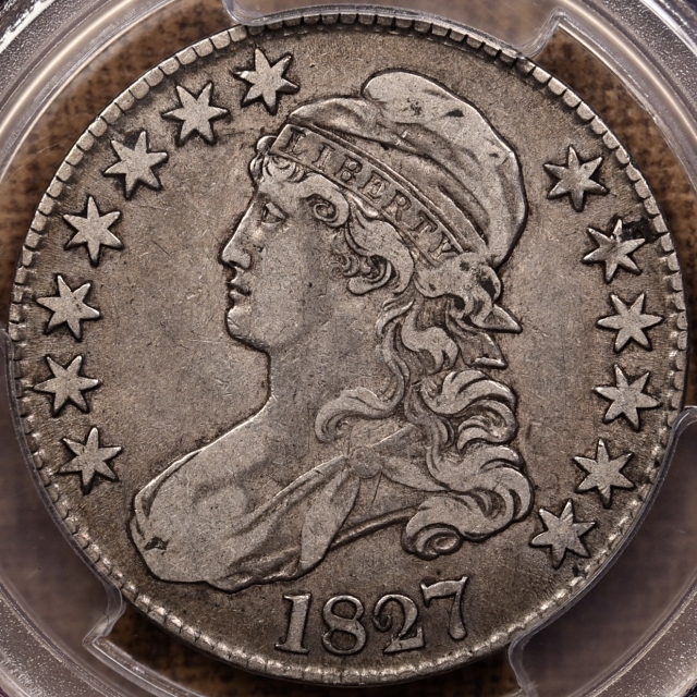1827 O.141 Square Base 2 Capped Bust Half Dollar PCGS VF30, ex Bill Bugert