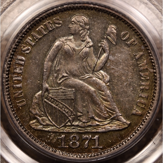 1871 F-102a Liberty Seated Dime PCGS MS63