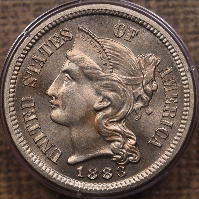 1883 Proof Three Cent Nickel PCGS PR65 Rattler CAC