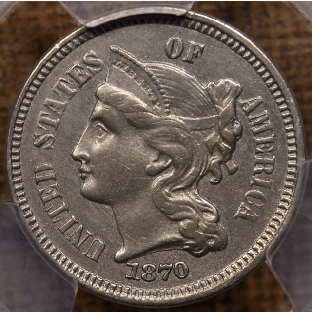 1870 Three Cent Nickel PCGS AU55
