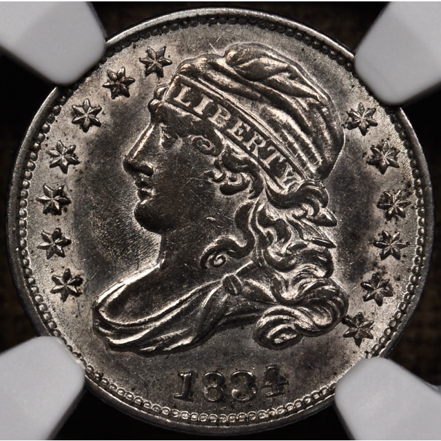 1834 JR-7 Small 4 Capped Bust Dime NGC AU55