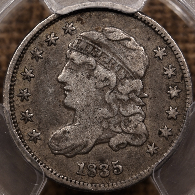 1835 LM-11 R4 Small Date, Small 5C Capped Bust Half Dime PCGS F15
