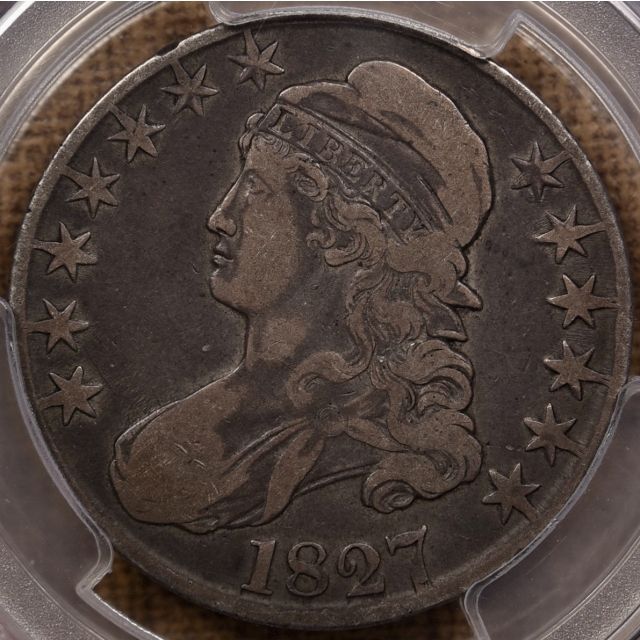 1827 O.123 R5- Square Base 2 Capped Bust Half Dollar PCGS F15