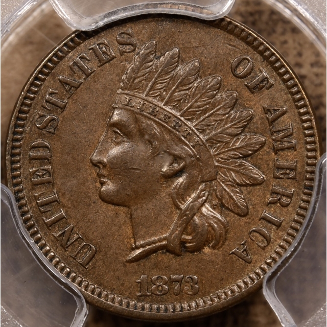 1873 Open 3 Indian Cent PCGS MS62 BN CAC