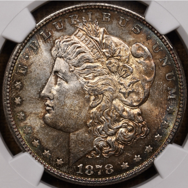 1878 V.100-2 TOP 100 7TF Reverse of 1878 Morgan Dollar NGC MS63 CAC, WOW!
