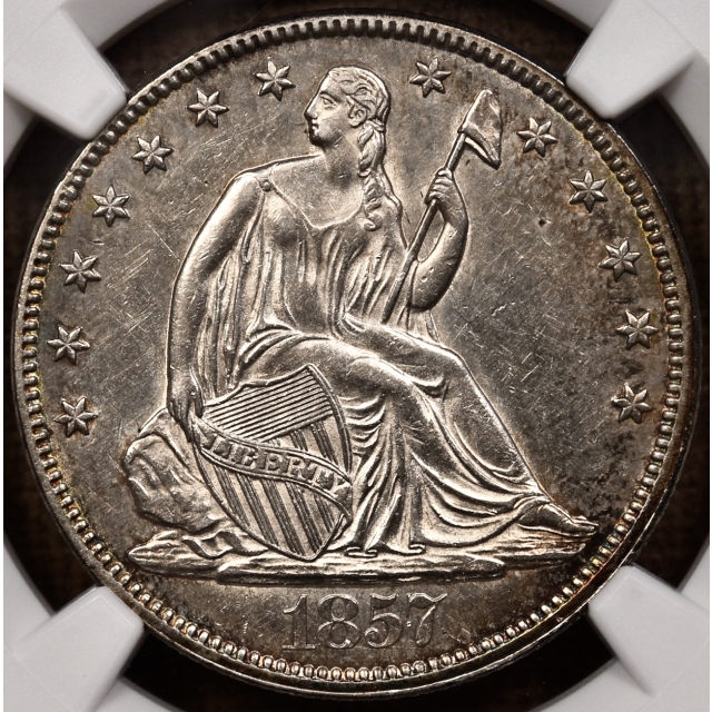 1857 WB-4 Date in Rock Seated Liberty Half Dollar NGC AU55, PL-ish