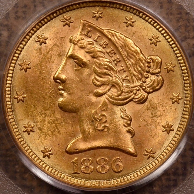 1886-S $5 Liberty Head Half Eagle PCGS MS62 OGH CAC