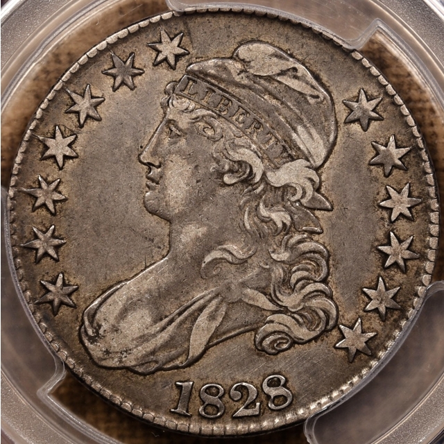 1828 O.112 Square 2, Small 8, Large Letters Capped Bust Half Dollar PCGS XF40 CAC, ex. Brunner