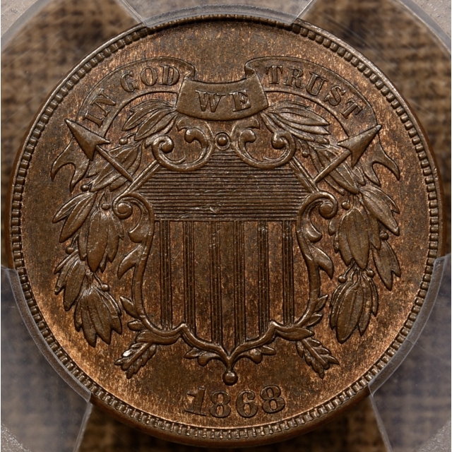 1868 Two Cent Piece PCGS MS65 BN CAC