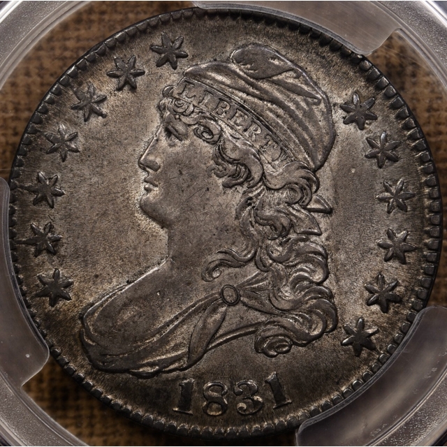 1831 O.101 Capped Bust Half Dollar PCGS AU55 CAC, Midwest Collection