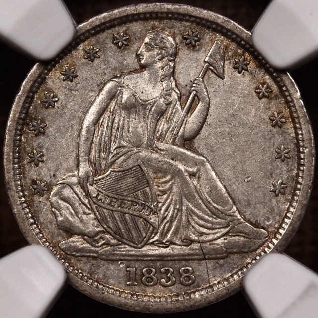 1838 F-101a Small Stars DDR Liberty Seated Dime NGC AU58 CAC