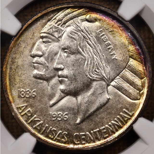 1935-S Arkansas Silver Commemorative NGC MS65, album toning