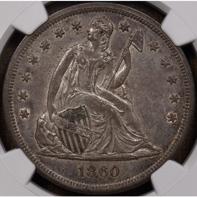 1860-O No Motto Seated Liberty Dollar NGC AU58 CAC, ex. Osburn