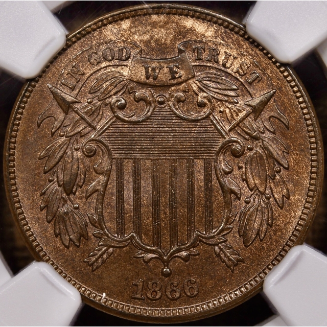 1866 Two Cent Piece NGC MS65 BN CAC