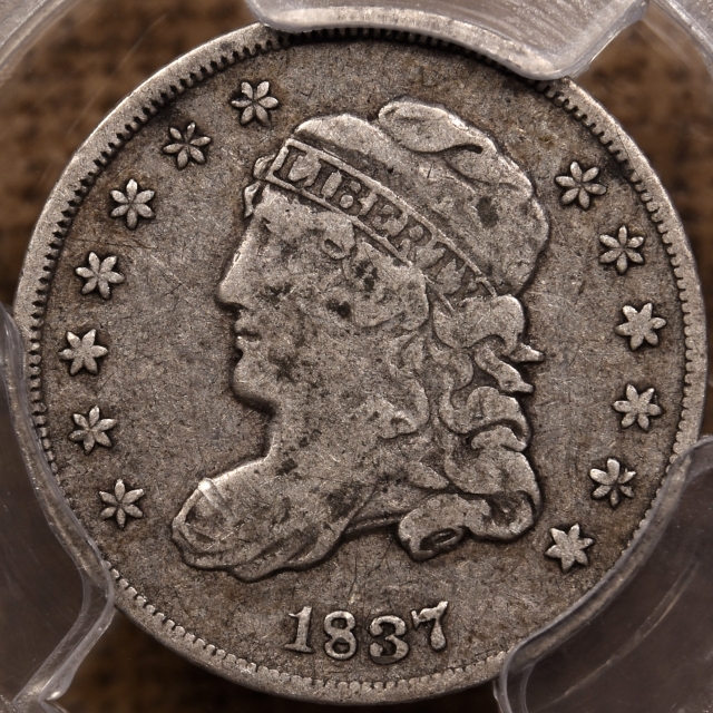 1837 LM-4 Small 5C Capped Bust Half Dime PCGS F15 CAC