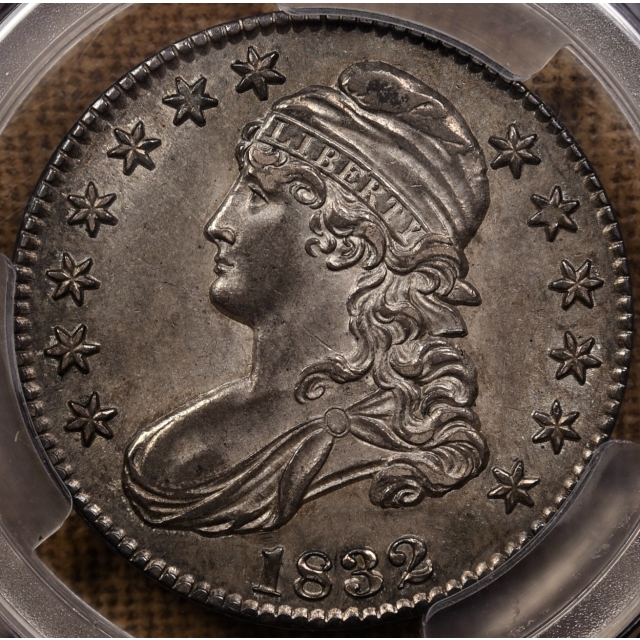 1832 O.103 Small Letters Capped Bust Half Dollar PCGS AU58 CAC, ex. Prouty, Kahn, Midwest