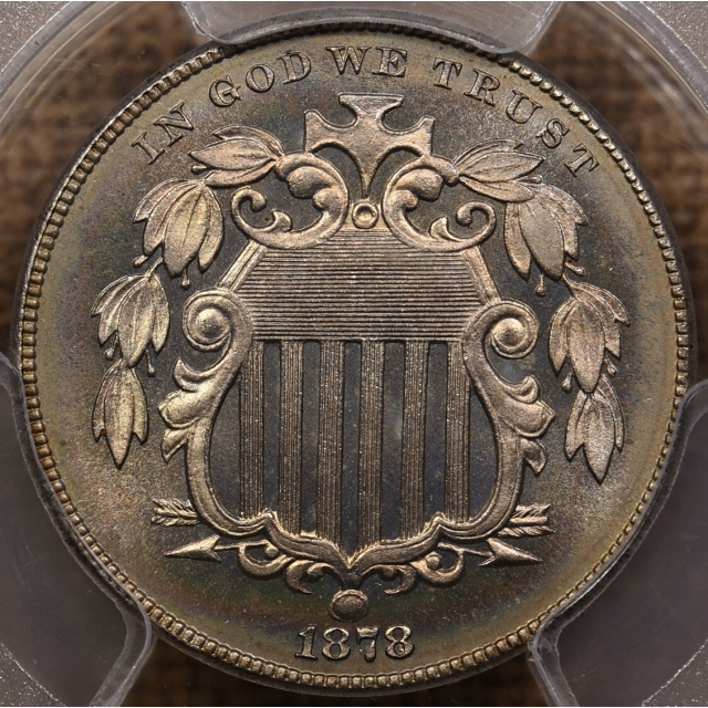 1878 Proof Shield Nickel PCGS PR67+ CAC, amazing color!