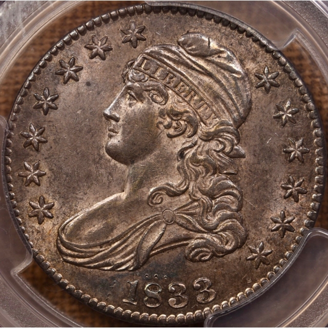 1833 O.102 Capped Bust Half Dollar PCGS MS63, Very Early Die State