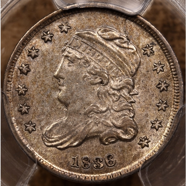 1836 LM-3 FS-301 3/Inverted 3 Capped Bust Half Dime PCGS AU55