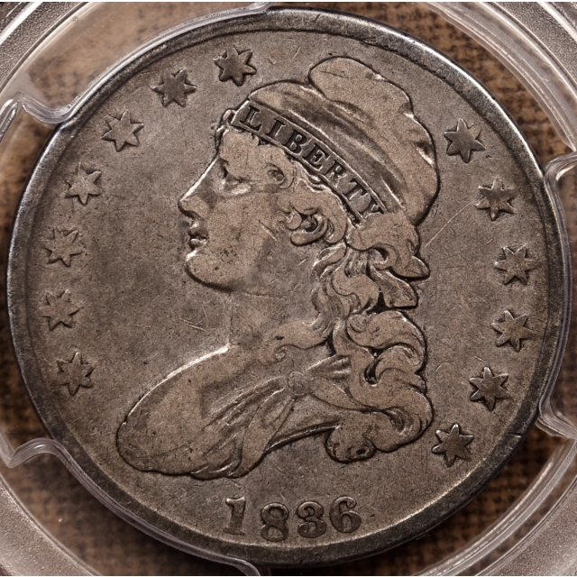 1836 O.116a R5+ Capped Bust Half Dollar PCGS F15 CAC, ex. Brunner