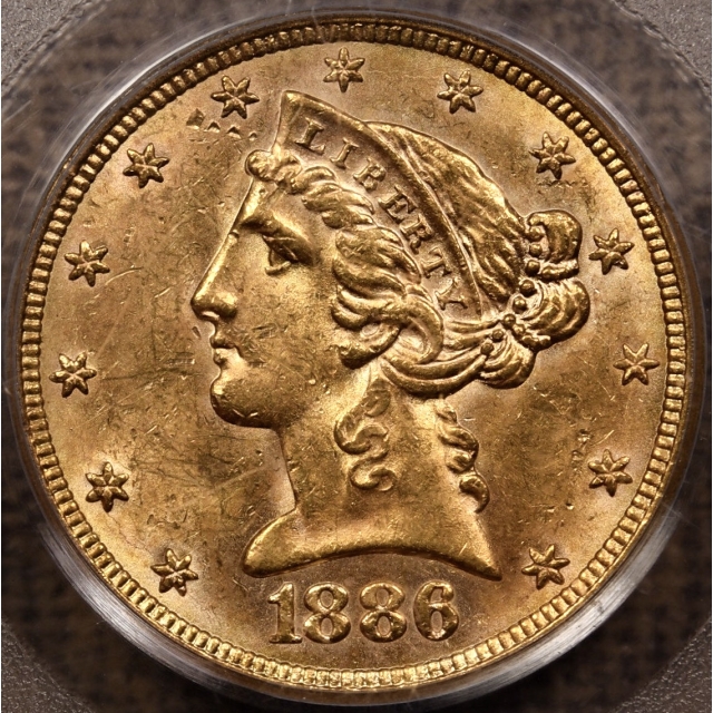1886 $5 Liberty Head Half Eagle PCGS MS61 OGH