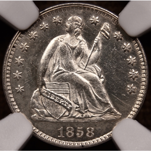 1858 Seated Half Dime NGC MS64 PL CAC