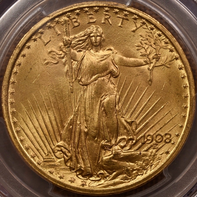 1908 $20 No Motto Saint Gaudens Double Eagle PCGS MS64 CAC