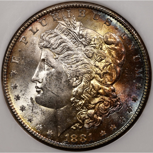 1881-S Morgan Dollar NGC No-Line Fatty MS64, fabulous color!