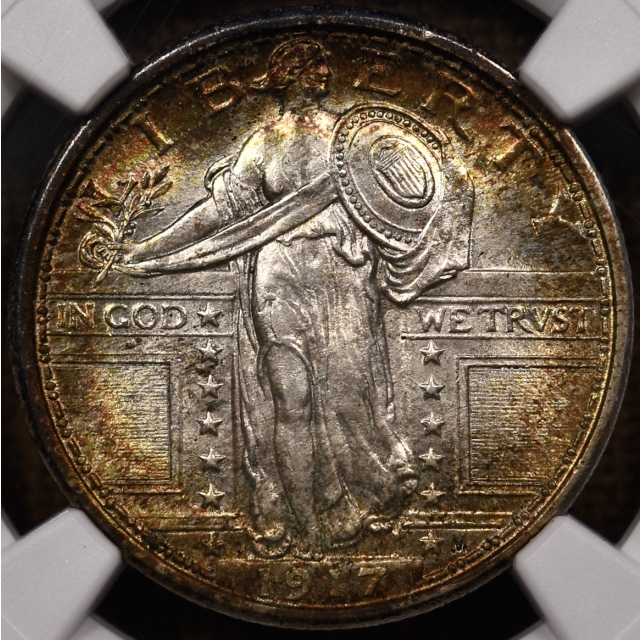 1917 Type 1 Standing Liberty Quarter NGC MS64 FH CAC, WOW! color