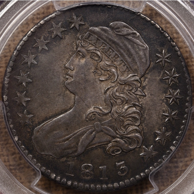 1813 O.106 Capped Bust Half Dollar PCGS AU58 CAC, Very Early Die State