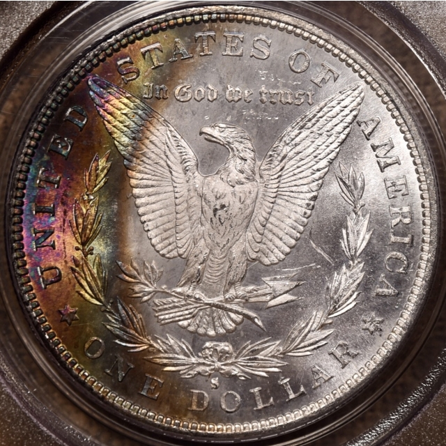 1881-S Morgan Dollar PCGS MS64 OGH, bag rainbow tone
